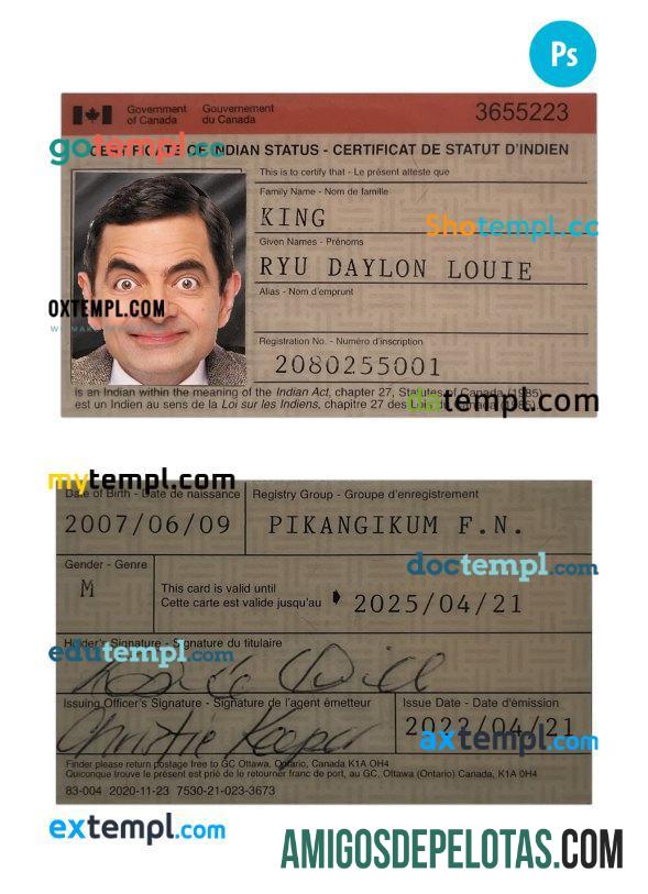 Certificado Canadense de Status Indiano modelo